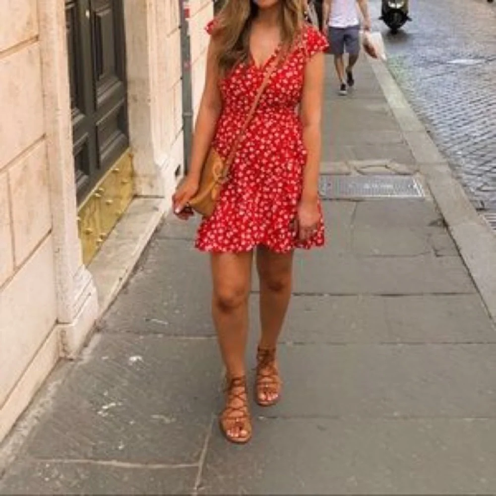 J. CREW FACTORY | Red Floral Faux Wrap Dress 2 - Picture 4 of 10